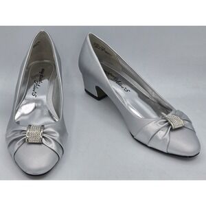 EASY STREET ALIVE‎ 5 Womens Silver Strap Eloise Almond Slip On Pump Shoe 7.5 M